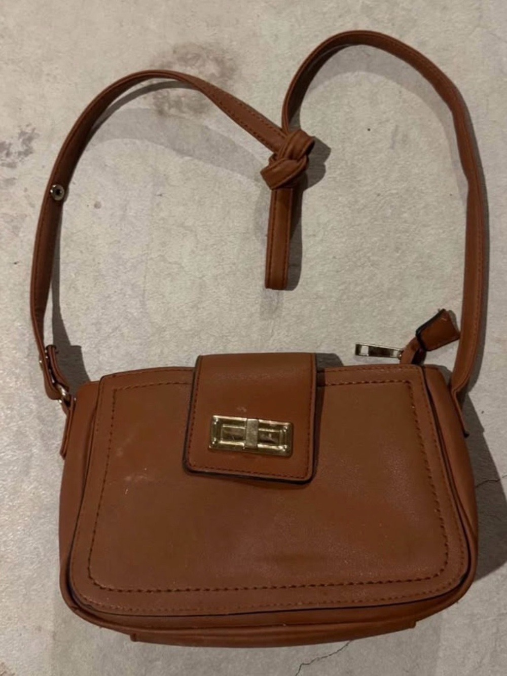 Charming Charlie Cognac Crossbody with Gold Turn-Lock